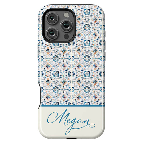 Custom Name Blue Mediterranean Tiles iPhone Case